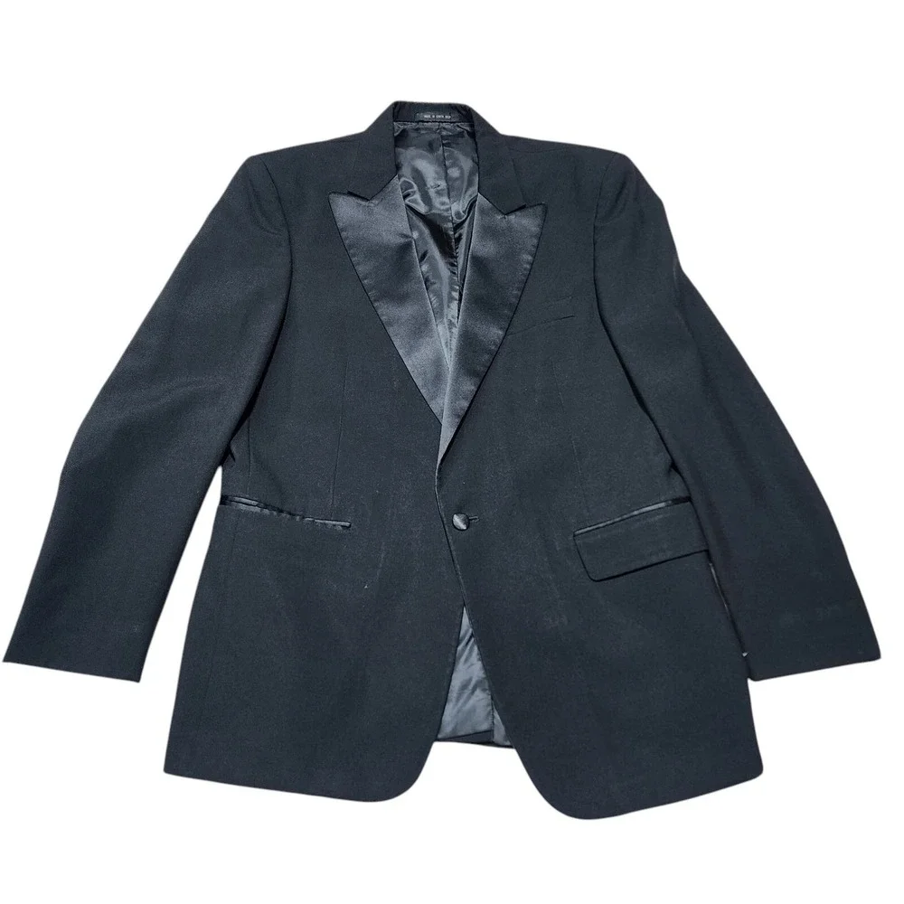 Jean-Yves Tuxedo Jacket‎ Mens 39R Black Wool Peak Lapel Formal Wedding Blazer